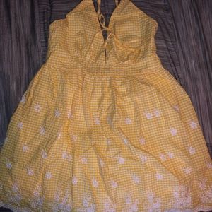 Gingham Fit-and-Flare Yellow Dress